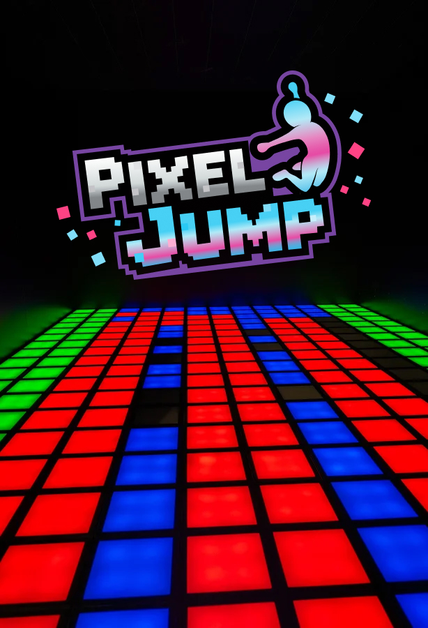 A group of friends playing on the interactive PIXELjump floor